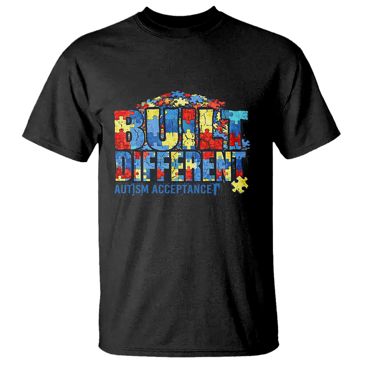 Built Different Autism Acceptance Puzzle Piece Graphic T Shirt Inspirational Neurodiversity Support TS02 Black Print Your Wear