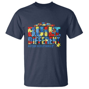 Built Different Autism Acceptance Puzzle Piece Graphic T Shirt Inspirational Neurodiversity Support TS02 Navy Print Your Wear