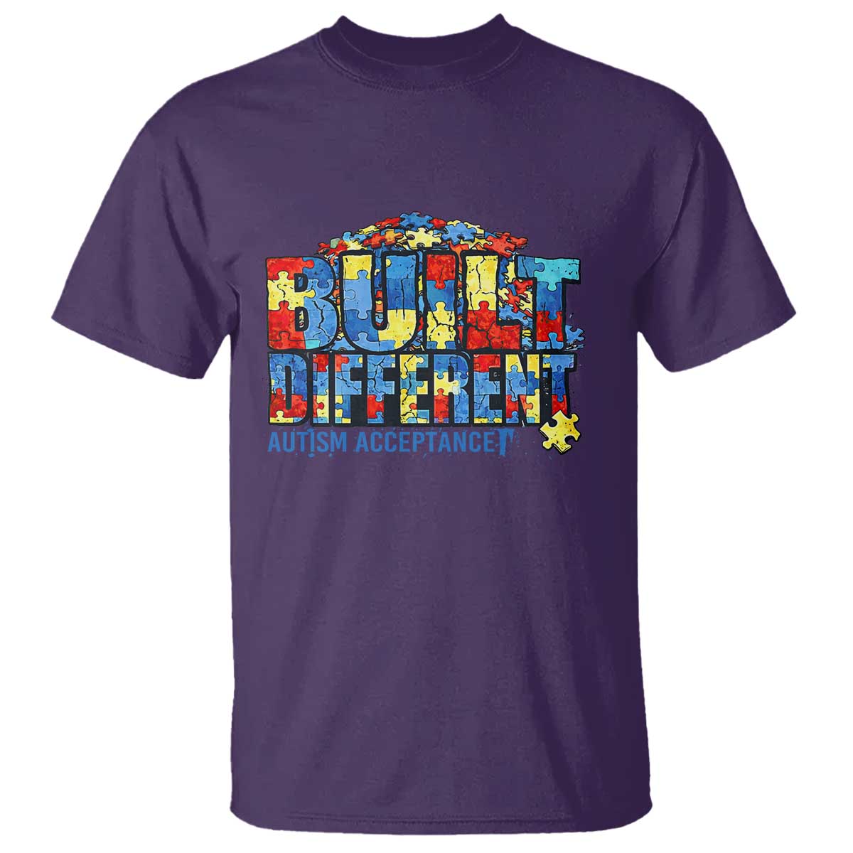 Built Different Autism Acceptance Puzzle Piece Graphic T Shirt Inspirational Neurodiversity Support TS02 Purple Print Your Wear