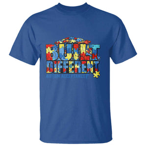 Built Different Autism Acceptance Puzzle Piece Graphic T Shirt Inspirational Neurodiversity Support TS02 Royal Blue Print Your Wear