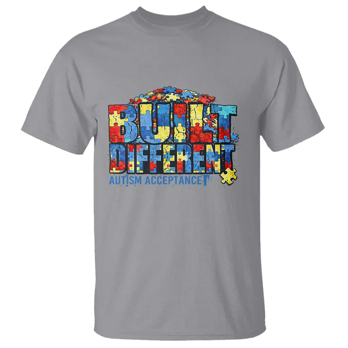 Built Different Autism Acceptance Puzzle Piece Graphic T Shirt Inspirational Neurodiversity Support TS02 Sport Gray Print Your Wear