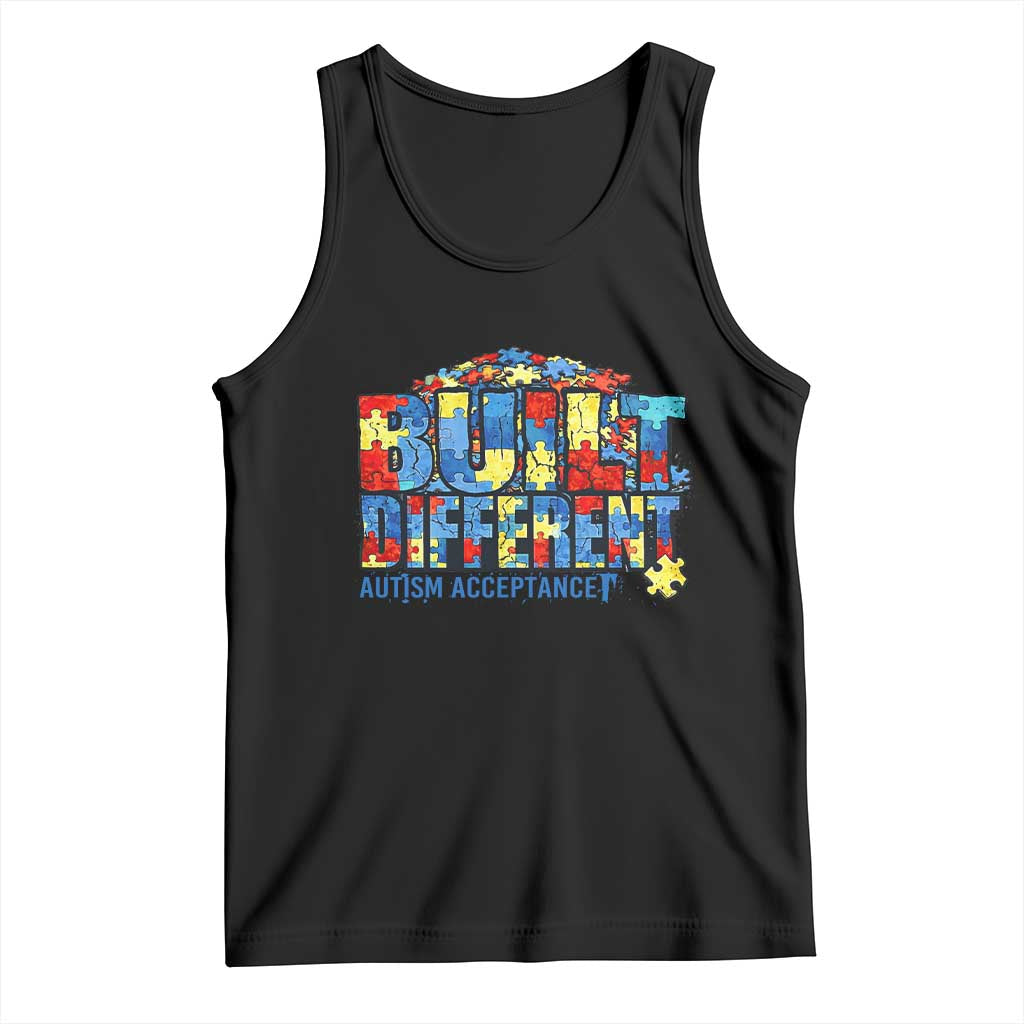 Built Different Autism Acceptance Puzzle Piece Graphic Tank Top Inspirational Neurodiversity Support TS02 Black Print Your Wear
