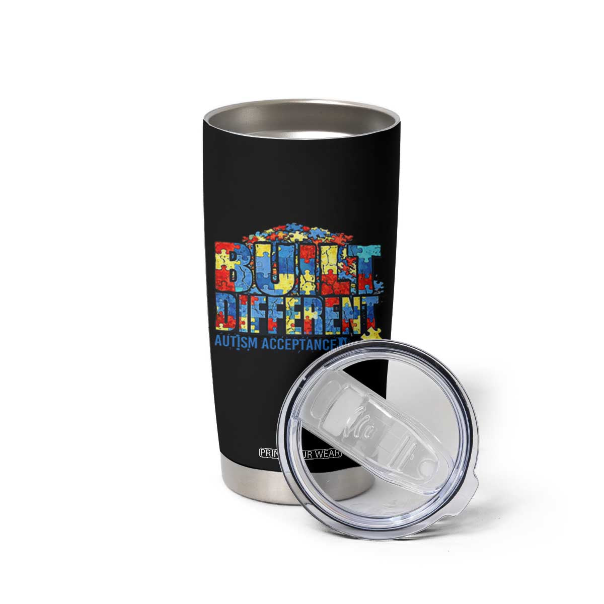 Built Different Autism Acceptance Puzzle Piece Graphic Tumbler Cup Inspirational Neurodiversity Support TS02 Print Your Wear
