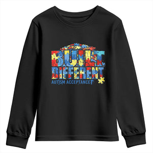 Built Different Autism Acceptance Puzzle Piece Graphic Youth Sweatshirt Inspirational Neurodiversity Support TS02 Black Print Your Wear