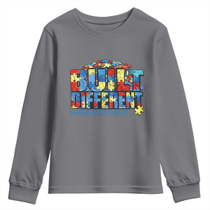 Built Different Autism Acceptance Puzzle Piece Graphic Youth Sweatshirt Inspirational Neurodiversity Support TS02 Charcoal Print Your Wear