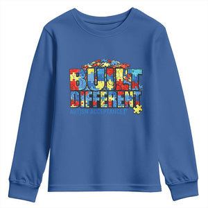 Built Different Autism Acceptance Puzzle Piece Graphic Youth Sweatshirt Inspirational Neurodiversity Support TS02 Royal Blue Print Your Wear