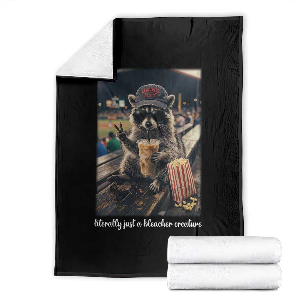 Literally Just A Bleacher Creature Funny Raccoon Baseball Graphic Throw Blanket Cool Game Day Fan Gift TS02 Black Print Your Wear