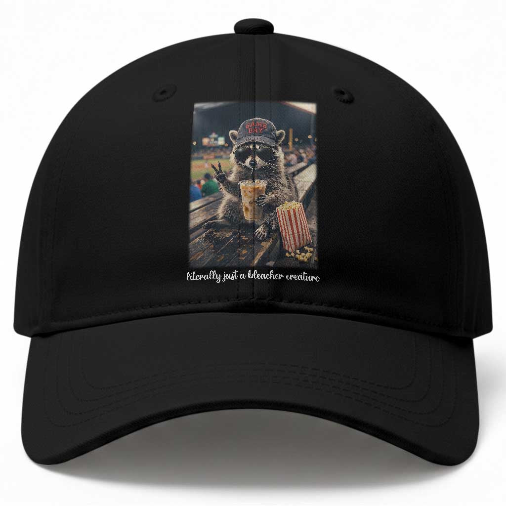 Literally Just A Bleacher Creature Funny Raccoon Baseball Graphic Baseball Cap Cool Game Day Fan Gift TS02 Print Your Wear