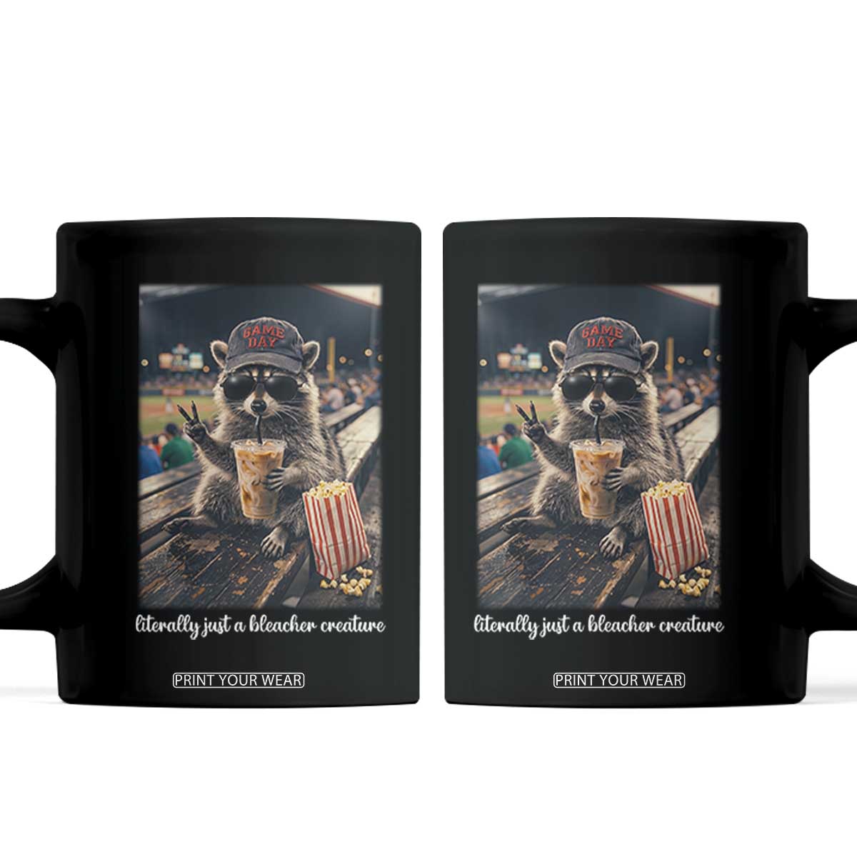 Literally Just A Bleacher Creature Funny Raccoon Baseball Graphic Coffee Mug Cool Game Day Fan Gift TS02 Black Print Your Wear