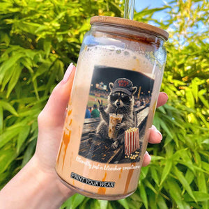 Literally Just A Bleacher Creature Funny Raccoon Baseball Graphic Glass Can Cool Game Day Fan Gift TS02 Black Print Your Wear