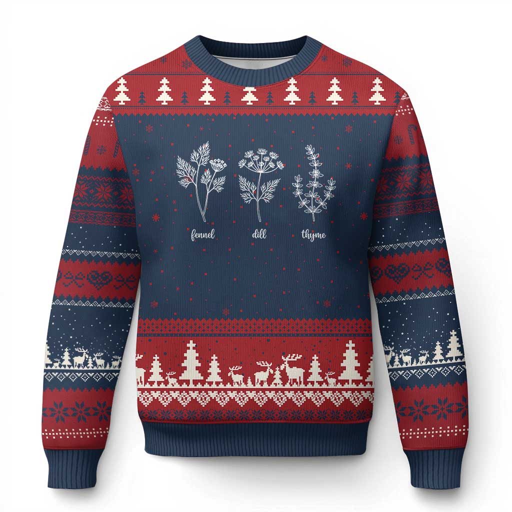 Fennel Dill Thyme Subtle FDT Ugly Christmas Sweater Botanical Herb Line Art Political Satire TS02 Navy Red Print Your Wear