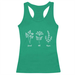 Fennel Dill Thyme Subtle FDT Racerback Tank Top Botanical Herb Line Art Political Satire TS02 Irish Green Print Your Wear