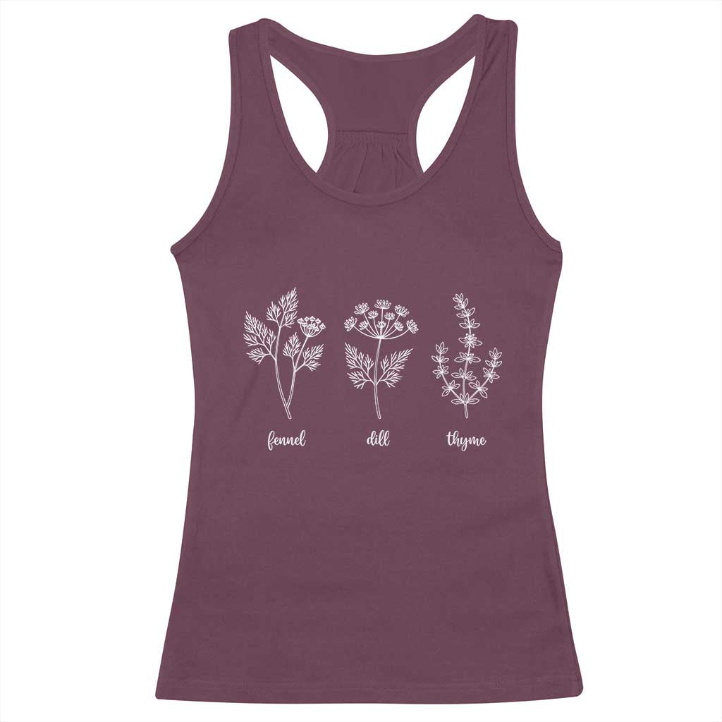 Fennel Dill Thyme Subtle FDT Racerback Tank Top Botanical Herb Line Art Political Satire TS02 Maroon Print Your Wear