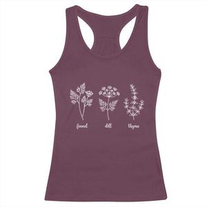 Fennel Dill Thyme Subtle FDT Racerback Tank Top Botanical Herb Line Art Political Satire TS02 Maroon Print Your Wear