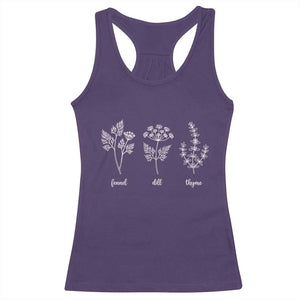 Fennel Dill Thyme Subtle FDT Racerback Tank Top Botanical Herb Line Art Political Satire TS02 Purple Print Your Wear