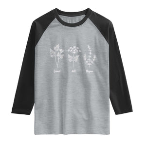 Fennel Dill Thyme Subtle FDT Raglan Shirt Botanical Herb Line Art Political Satire TS02 Heather Gray Black Print Your Wear