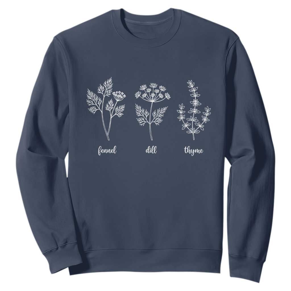 Fennel Dill Thyme Subtle FDT Sweatshirt Botanical Herb Line Art Political Satire TS02 Navy Print Your Wear