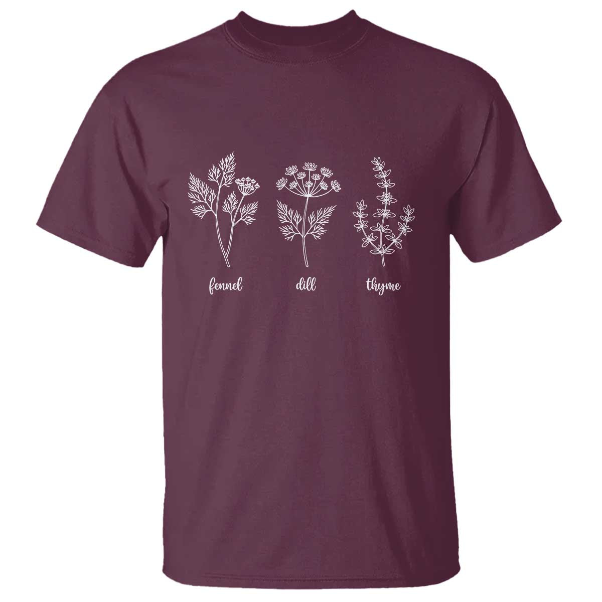 Fennel Dill Thyme Subtle FDT T Shirt Botanical Herb Line Art Political Satire TS02 Maroon Print Your Wear