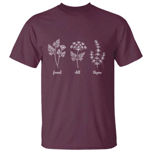 Fennel Dill Thyme Subtle FDT T Shirt Botanical Herb Line Art Political Satire TS02 Maroon Print Your Wear