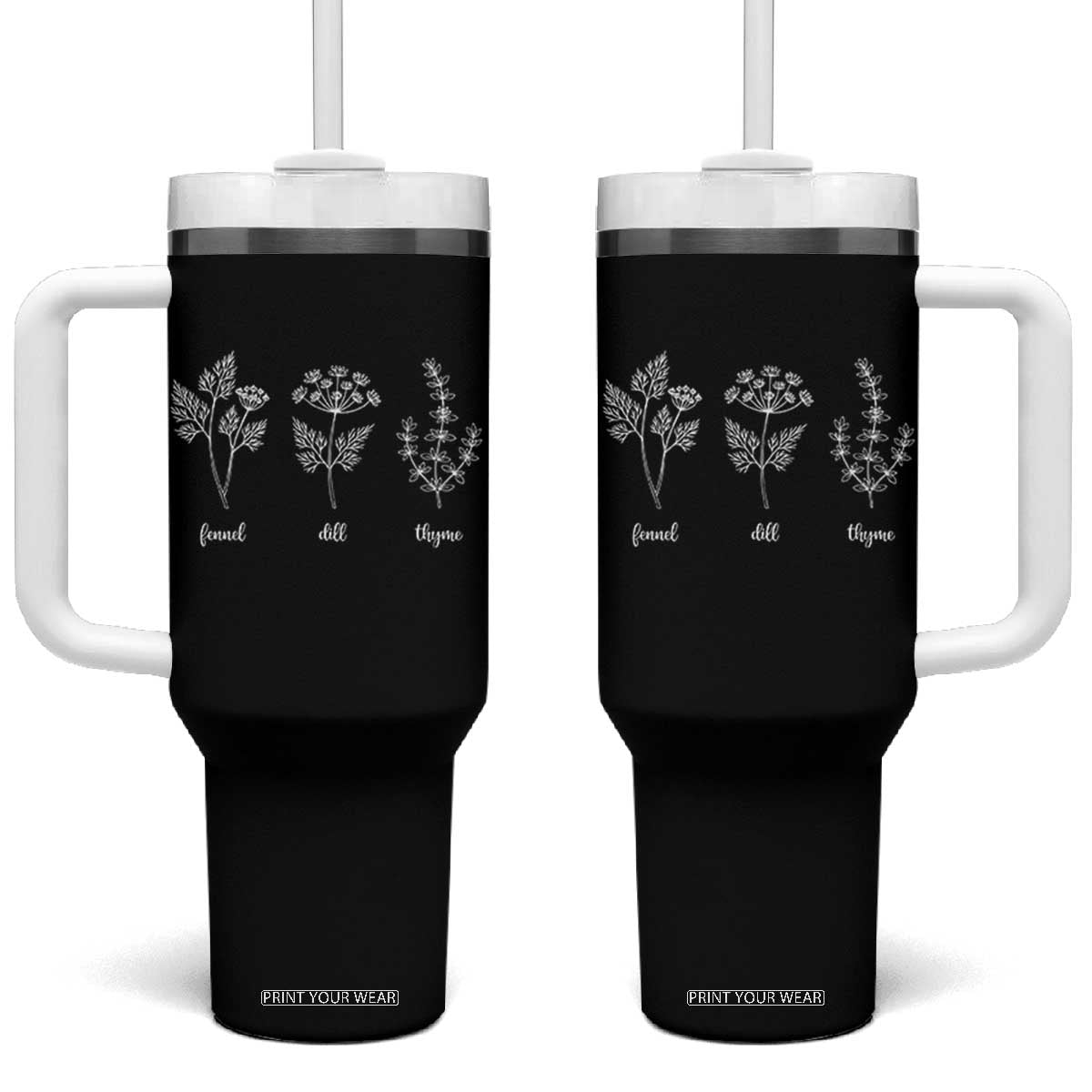 Fennel Dill Thyme Subtle FDT Tumbler With Handle Botanical Herb Line Art Political Satire TS02 One Size: 40 oz Black Print Your Wear