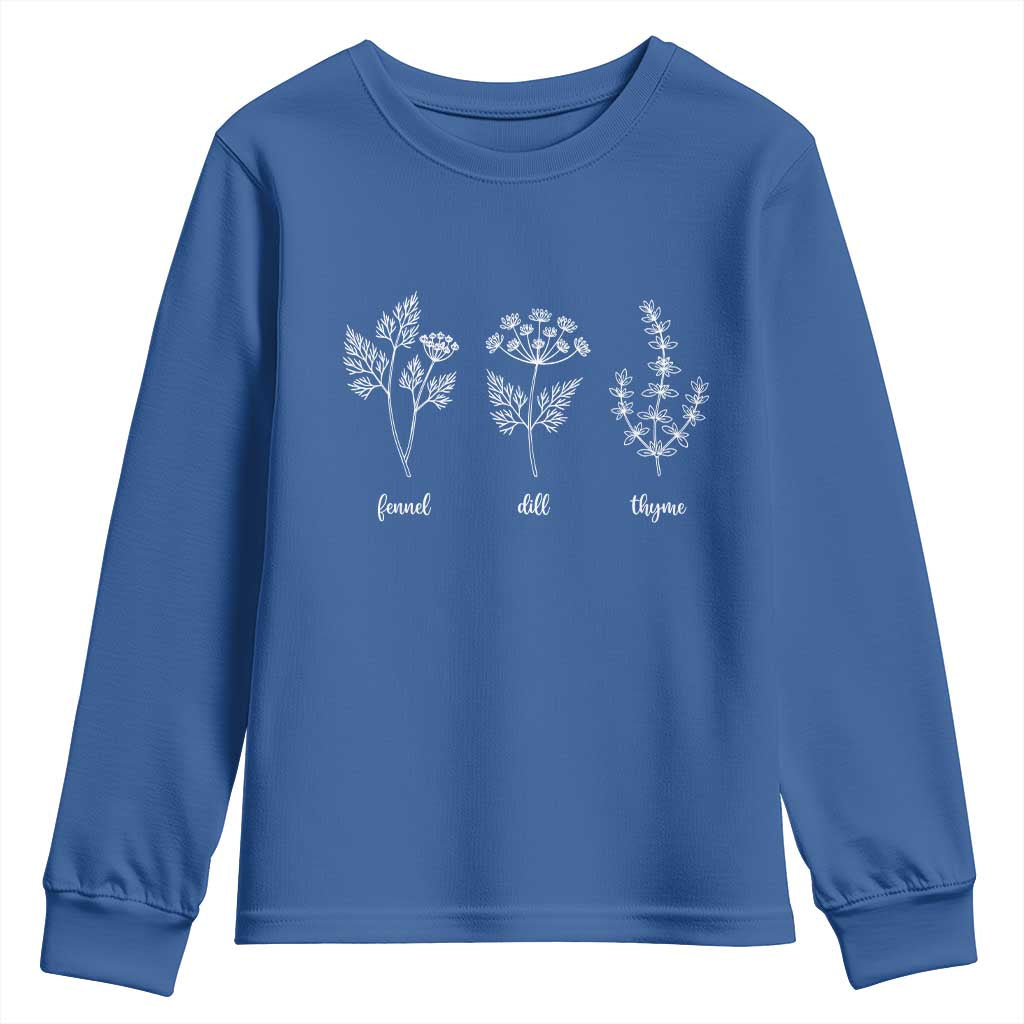 Fennel Dill Thyme Subtle FDT Youth Sweatshirt Botanical Herb Line Art Political Satire TS02 Royal Blue Print Your Wear