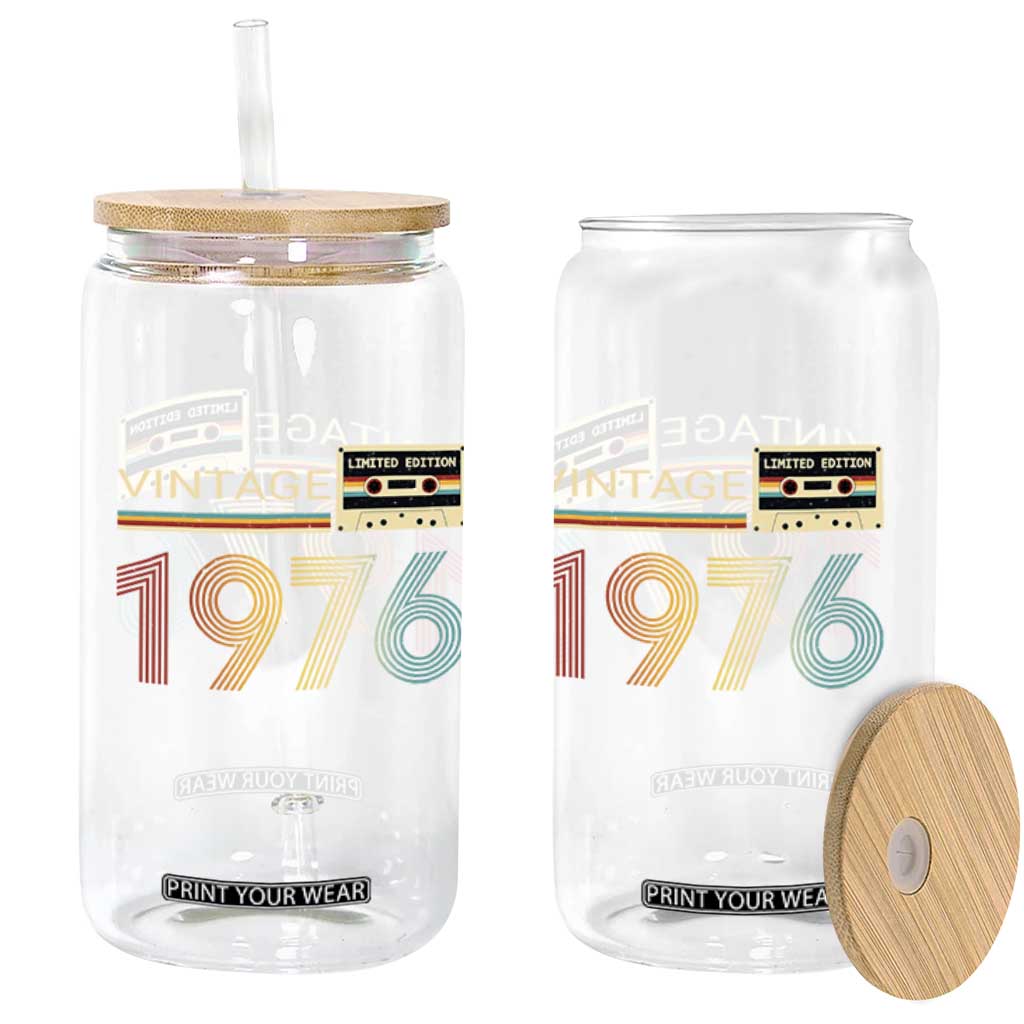 Vintage 1976 Retro Cassette Tape Graphic Glass Can Awesome Since 1976 Birthday Gift TS02 Print Your Wear
