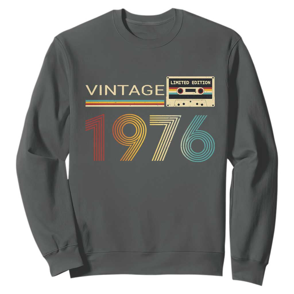 Vintage 1976 Retro Cassette Tape Graphic Sweatshirt Awesome Since 1976 Birthday Gift TS02 Dark Heather Print Your Wear
