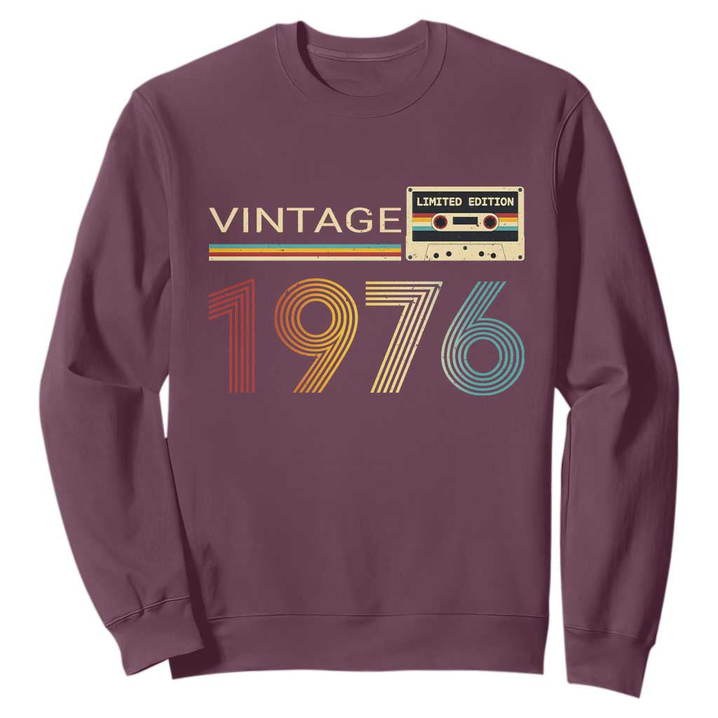 Vintage 1976 Retro Cassette Tape Graphic Sweatshirt Awesome Since 1976 Birthday Gift TS02 Maroon Print Your Wear