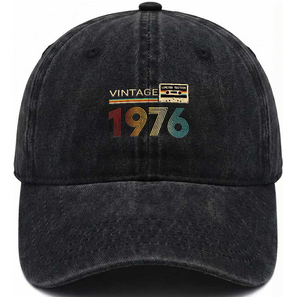 Vintage 1976 Retro Cassette Tape Graphic Washed Cotton Baseball Cap Awesome Since 1976 Birthday Gift TS02 Print Your Wear