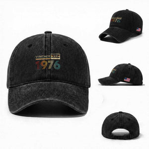 Vintage 1976 Retro Cassette Tape Graphic Washed Cotton Baseball Cap Awesome Since 1976 Birthday Gift TS02 Washed Cap Universal Fit Black Print Your Wear