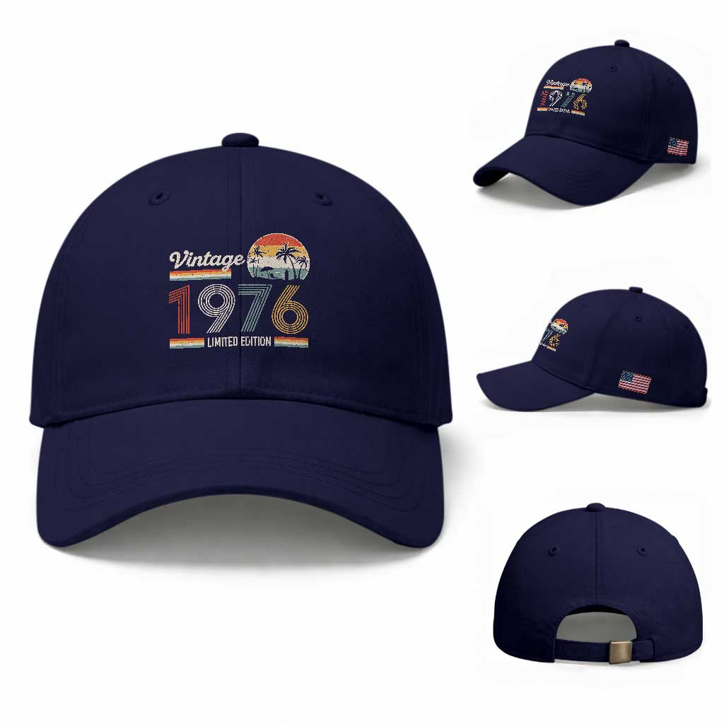 Vintage 1976 Limited Edition Baseball Cap Retro Sunset 50th Birthday Graphic TS02 Baseball Cap Universal Fit Dark Blue Print Your Wear