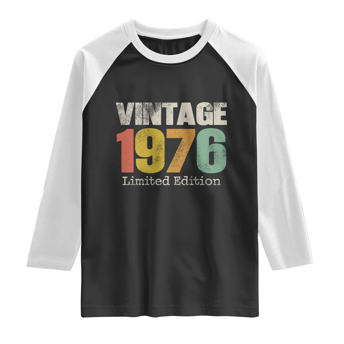 Vintage 1976 Limited Edition Raglan Shirt Distressed Retro Typography 50th Birthday TS02 Black White Print Your Wear