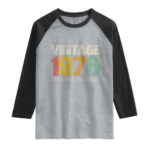 Vintage 1976 Limited Edition Raglan Shirt Distressed Retro Typography 50th Birthday TS02 Heather Gray Black Print Your Wear