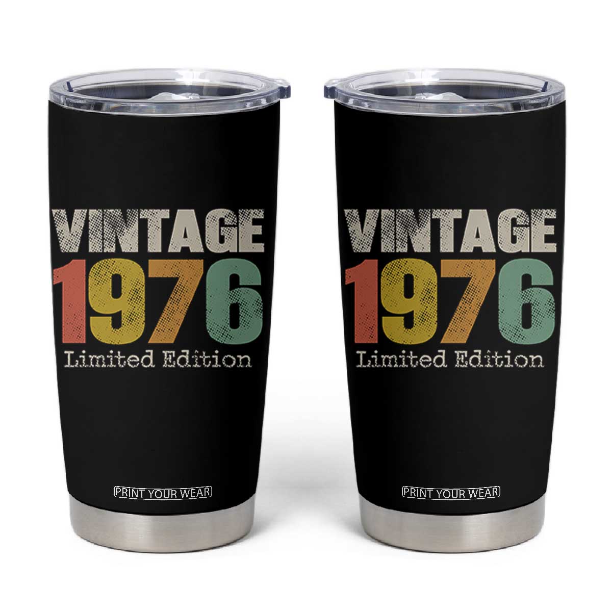 Vintage 1976 Limited Edition Tumbler Cup Distressed Retro Typography 50th Birthday TS02 Black Print Your Wear