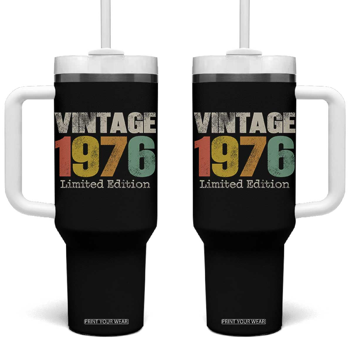 Vintage 1976 Limited Edition Tumbler With Handle Distressed Retro Typography 50th Birthday TS02 One Size: 40 oz Black Print Your Wear