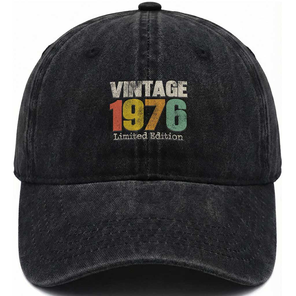 Vintage 1976 Limited Edition Washed Cotton Baseball Cap Distressed Retro Typography 50th Birthday TS02 Print Your Wear