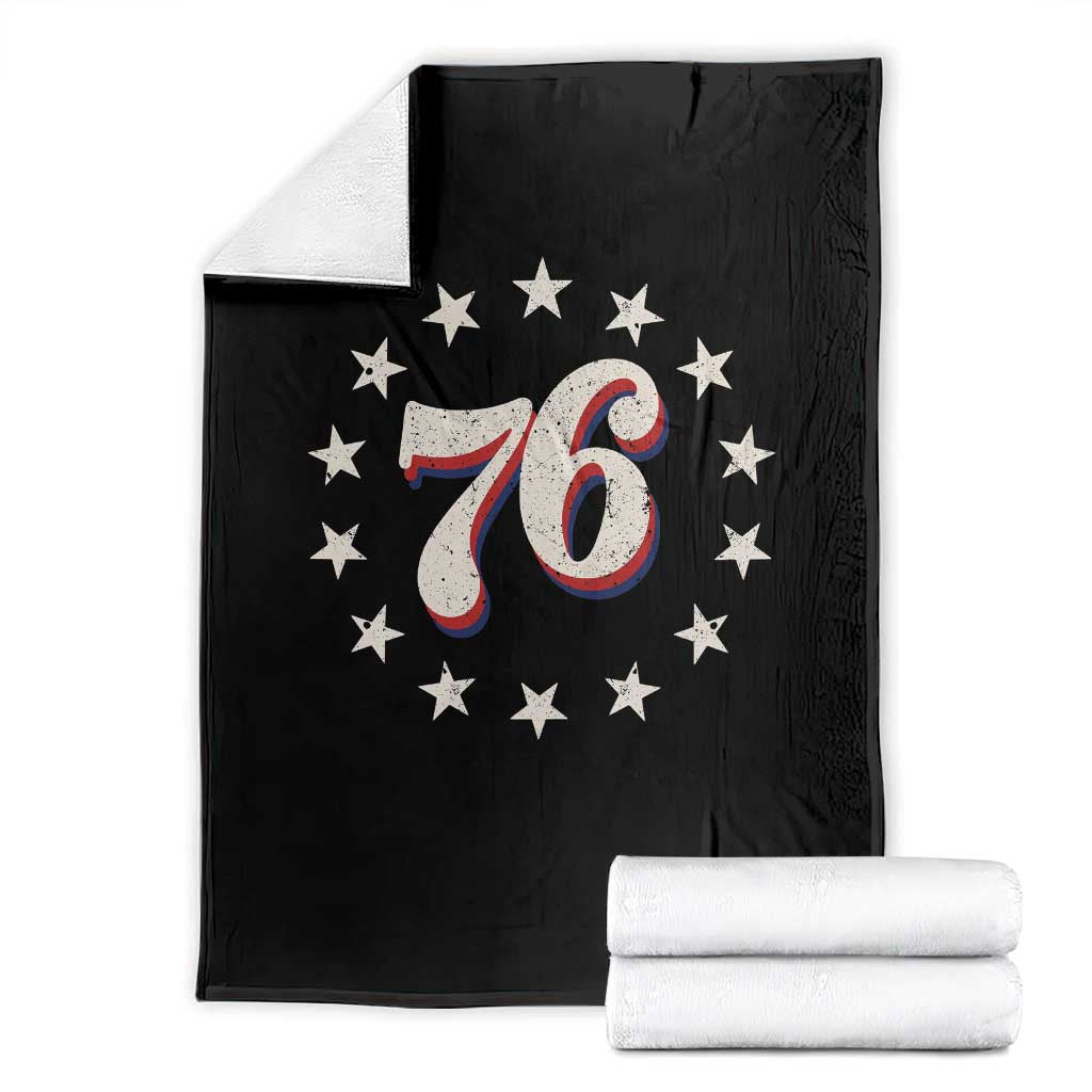 Patriotic Retro 76 American Flag Stars Circle Throw Blanket 1976 Milestone Birthday Graphic TS02 Black Print Your Wear