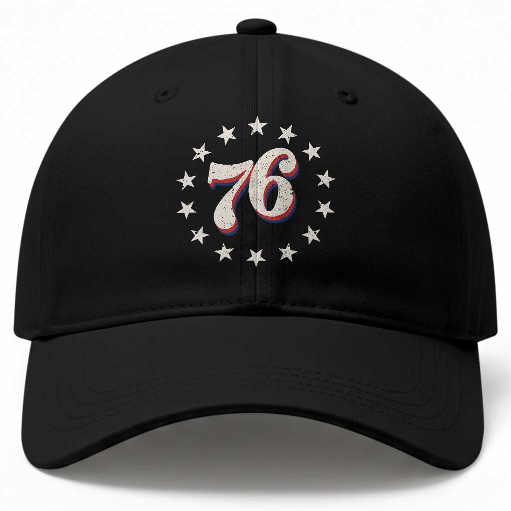 Patriotic Retro 76 American Flag Stars Circle Baseball Cap 1976 Milestone Birthday Graphic TS02 Print Your Wear