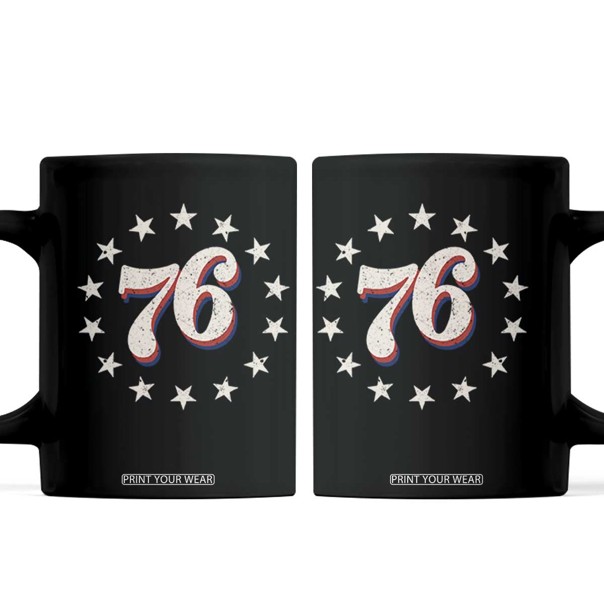 Patriotic Retro 76 American Flag Stars Circle Coffee Mug 1976 Milestone Birthday Graphic TS02 Black Print Your Wear