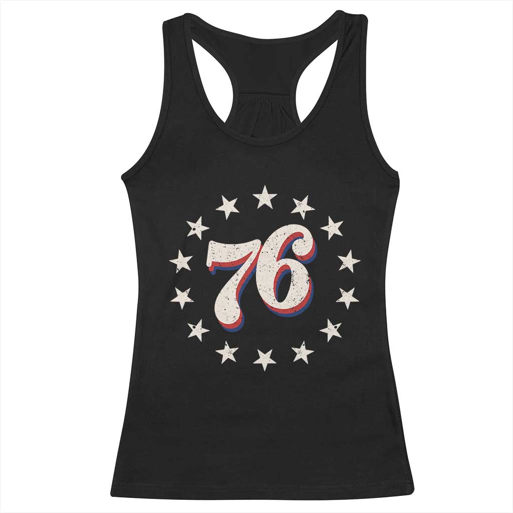 Patriotic Retro 76 American Flag Stars Circle Racerback Tank Top 1976 Milestone Birthday Graphic TS02 Black Print Your Wear