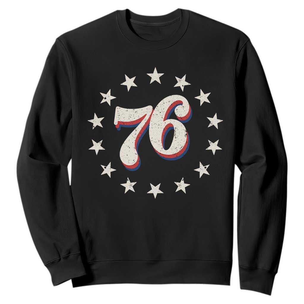 Patriotic Retro 76 American Flag Stars Circle Sweatshirt 1976 Milestone Birthday Graphic TS02 Black Print Your Wear
