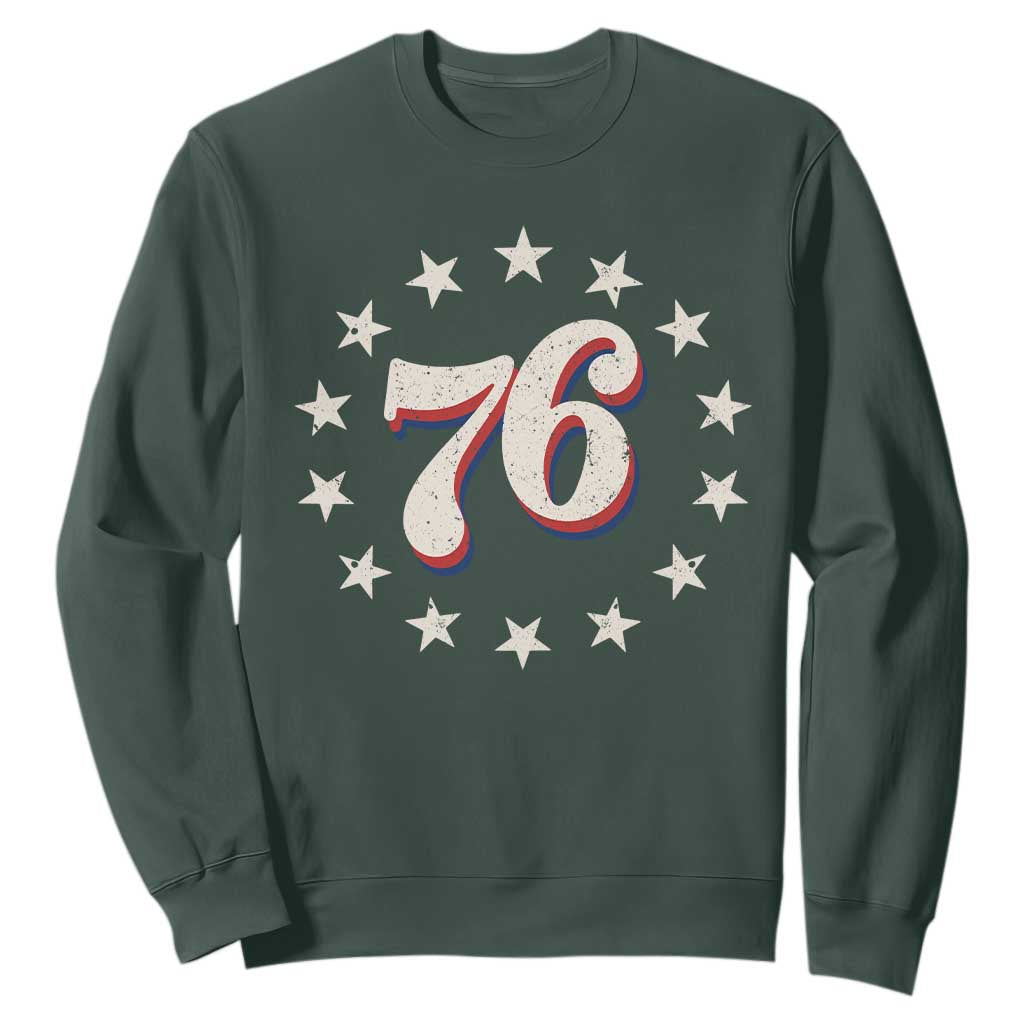 Patriotic Retro 76 American Flag Stars Circle Sweatshirt 1976 Milestone Birthday Graphic TS02 Dark Forest Green Print Your Wear