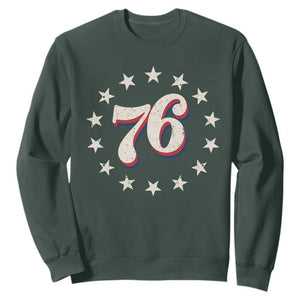 Patriotic Retro 76 American Flag Stars Circle Sweatshirt 1976 Milestone Birthday Graphic TS02 Dark Forest Green Print Your Wear
