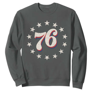 Patriotic Retro 76 American Flag Stars Circle Sweatshirt 1976 Milestone Birthday Graphic TS02 Dark Heather Print Your Wear