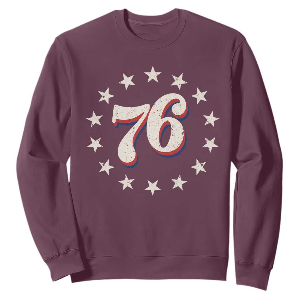 Patriotic Retro 76 American Flag Stars Circle Sweatshirt 1976 Milestone Birthday Graphic TS02 Maroon Print Your Wear