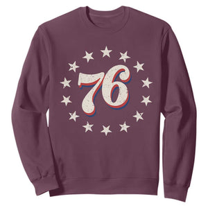 Patriotic Retro 76 American Flag Stars Circle Sweatshirt 1976 Milestone Birthday Graphic TS02 Maroon Print Your Wear
