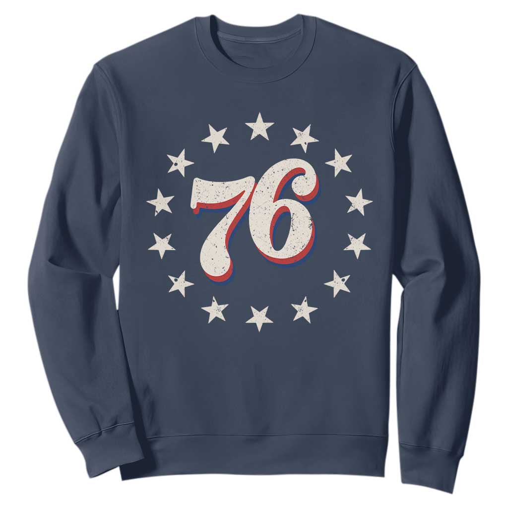 Patriotic Retro 76 American Flag Stars Circle Sweatshirt 1976 Milestone Birthday Graphic TS02 Navy Print Your Wear