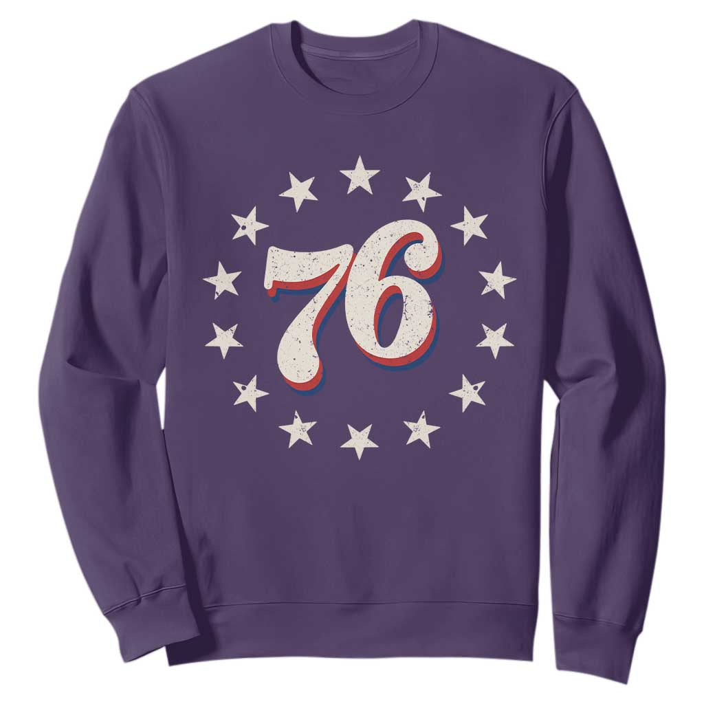 Patriotic Retro 76 American Flag Stars Circle Sweatshirt 1976 Milestone Birthday Graphic TS02 Purple Print Your Wear