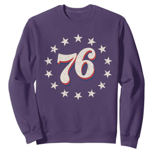 Patriotic Retro 76 American Flag Stars Circle Sweatshirt 1976 Milestone Birthday Graphic TS02 Purple Print Your Wear