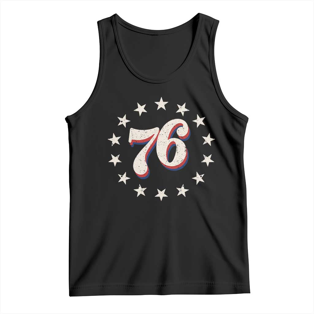 Patriotic Retro 76 American Flag Stars Circle Tank Top 1976 Milestone Birthday Graphic TS02 Black Print Your Wear